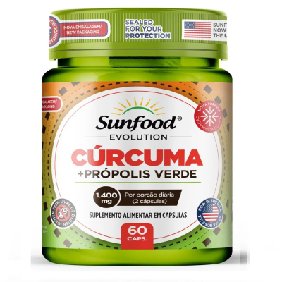 Curcuma + propolis verde 1400mg 60 caps sunfood evolution